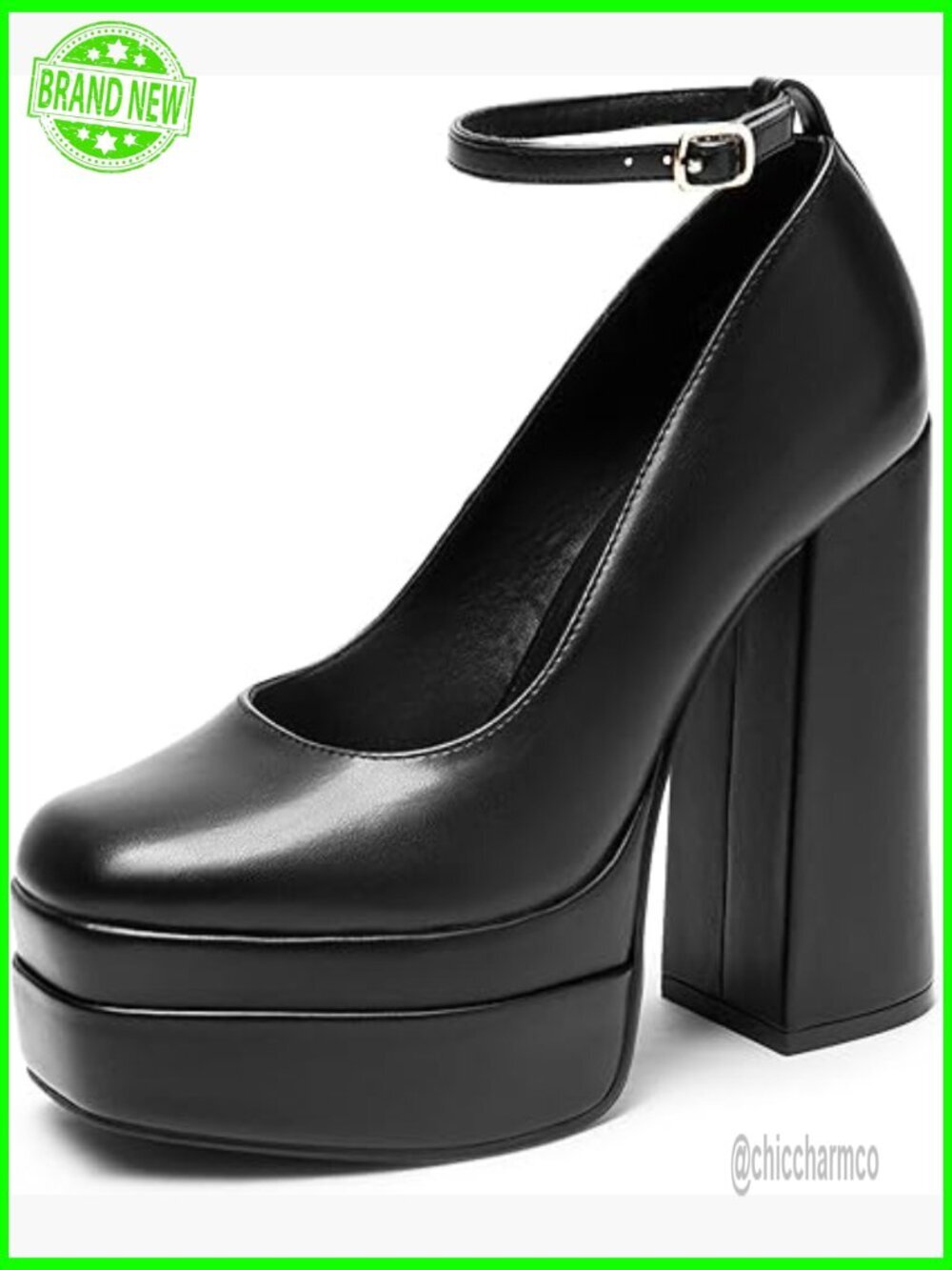 Platform High Heels Chunky Block Pumps Square Toe Ankle Strap Dress Party Y2K